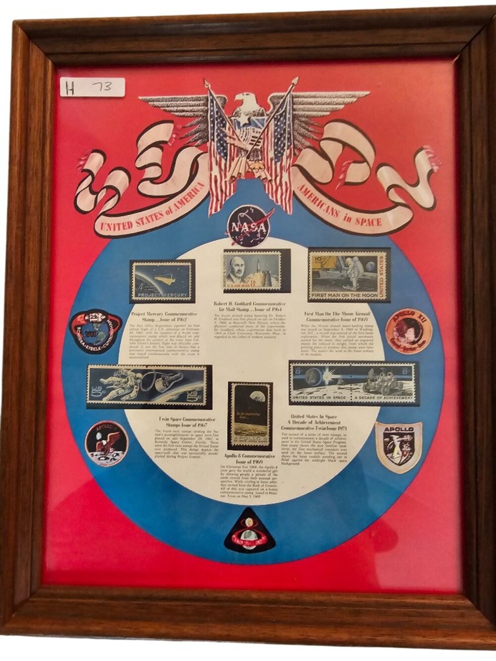 Americans In Space Framed Collectible Stamp Display Featuring NASA & Apollo Miss